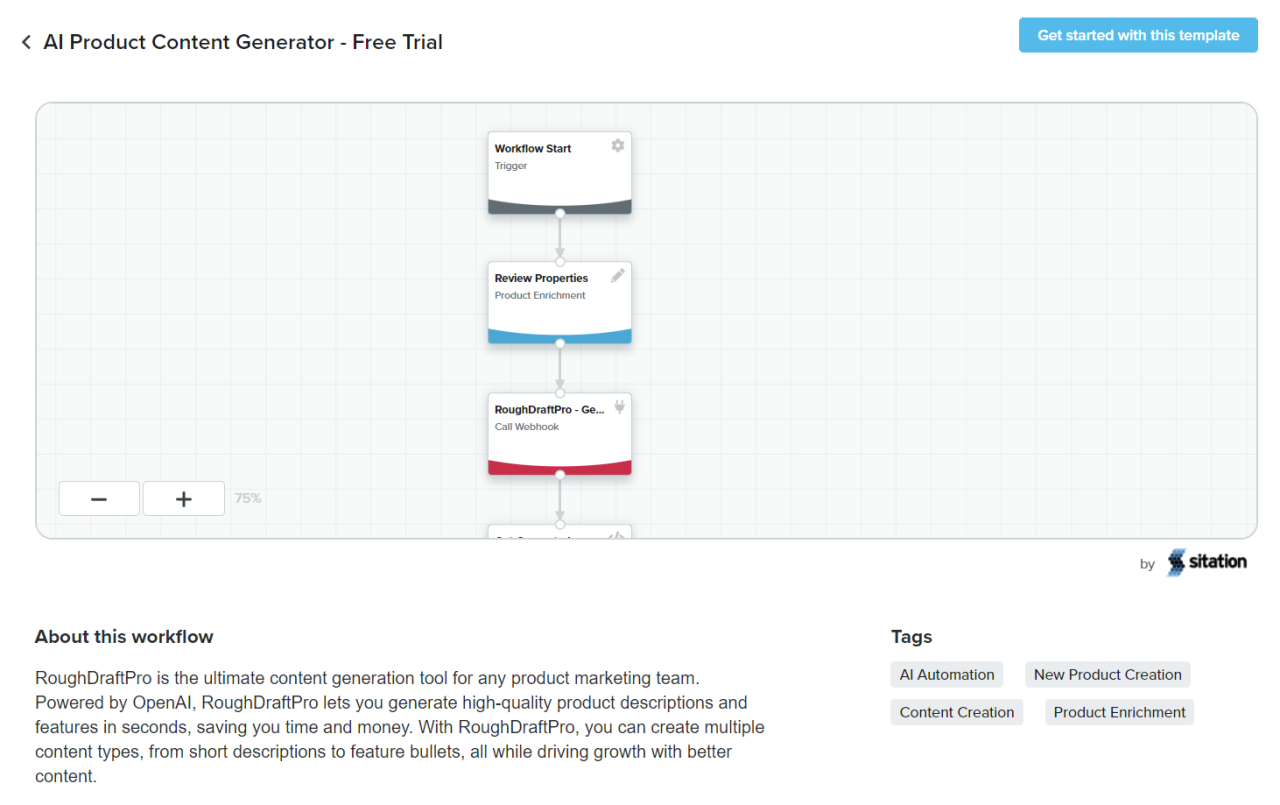 A screenshot of a custom RoughDraftPro workflow within the Salsify interface.